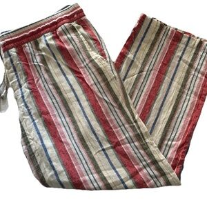 Old Navy Women’s High Waisted Linen Blend Wide Leg Striped Drawstring Pants LG